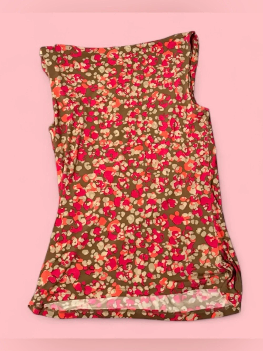 Michael Kors Brown Tank Top with Pink & Coral Floral Spot Print